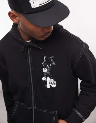 Element Felpa con cappuccio e zip nera con grafica piccola-Blu