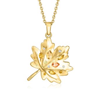 Ross-Simons Multi-Gemstone Leaf Pendant Necklace With Lab-Grown Diamonds in 18kt Gold Over Sterling