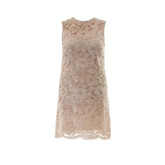 Twinset Party Dresses, female, Beige, Size: XS Short Sleeveless Lace Dress with Sequins