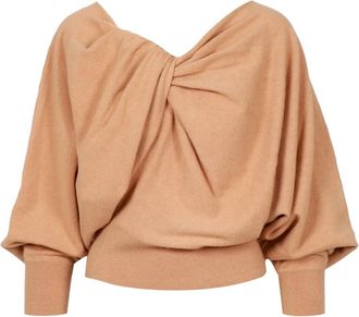 Alberta Ferretti Twisted Sweater - Dames - Ronde hals truien - Bruin - M - Wol - Truien & Vesten