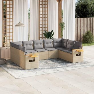 vidaXL Set De Sof&aacute;s De Jard&iacute;n 9 Pzas Con Cojines Rat&aacute;n Sint&eacute;tico Beige Vidaxl