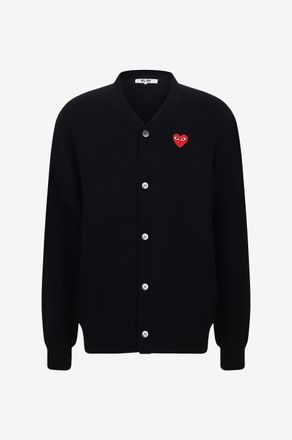 Comme Des Garçons Geknöpfter Cardigan aus Wolle mit V-Ausschnitt Red Heart