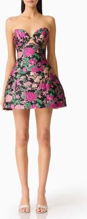 Elliatt Raisa Tulip Jacquard Strapless Minidress in Black Multi at Nordstrom Rack, Size Xx-Large