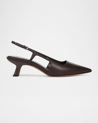 Vince Bianca Leather Kitten Slingback Pumps