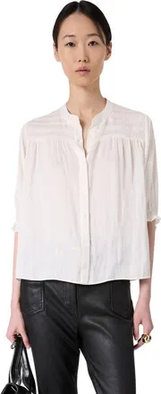 Gerard Darel Catrine Satin Shirt With Mandarin Collar in Ecru at Nordstrom, Size X-Large/xx-Large