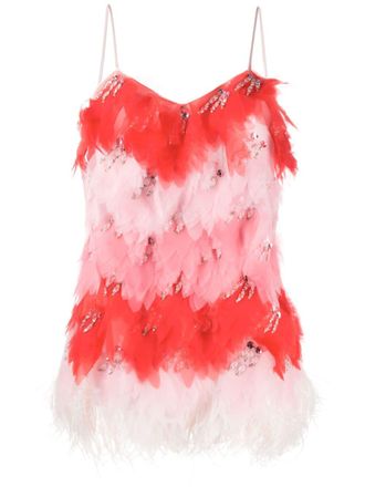 Pucci x Koch&eacute; embellished feather top - women - Silk/Silk/Ostrich Feather - 40 - Pink