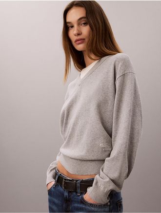 Calvin Klein Jeans Calvin Klein Womens Dual Layer Relaxed Sweater - Grey - XL