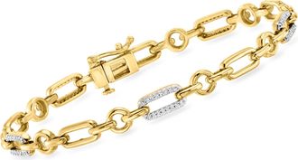 Ross-Simons Diamond Paper Clip Link Station Bracelet in 18kt Gold Over Sterling