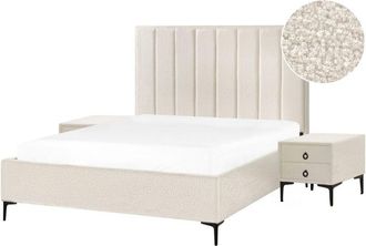 Beliani Beliani - Modern Bedroom Set eu King Size 5ft3 Bed Bedside Tables Off-White Boucle Sezanne