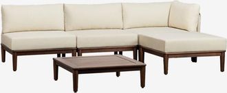 Sklum Sklum - Conjunto De Sal&oacute;n Con Sof&aacute; Modular Esquinero De 3 Piezas, Mesa De Centro Y Puff En Acacia Giulia