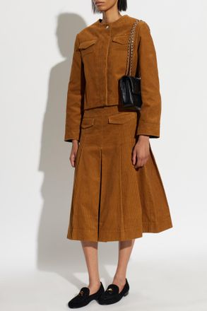 Tory Burch Corduroy Jacket With Pockets, Womens, Brown