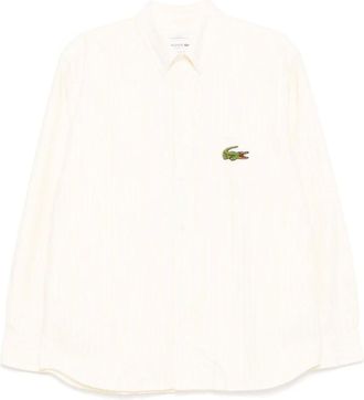 Lacoste Formal Shirts, male, Beige, XL, Stripe Print Logo Patch Shirt