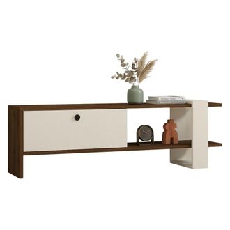 Dmora Mueble Para Tv Taurasi, Una Puerta, 2 Compartimentos, Apertura Abatible, 120x25x37h Cm Blanco