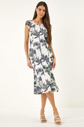 Roman Womens Palm Print Lace Godet Hem Dress - Ivory - Size 10 UK