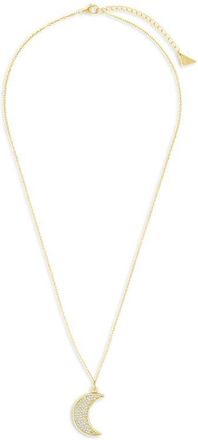 Sterling Forever Pav Cubic Zirconia Crescent Moon Pendant Necklace in Gold at Nordstrom
