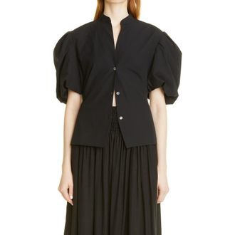 Vince Puff Sleeve Cutout Back Detail Cotton Blouse in Black at Nordstrom Rack, Size 2