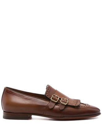 Santoni fringed double-buckle loafers - Brown
