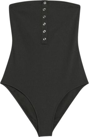 Toteme Ribbed Strapless One-Piece Swimsuit - Dames - Badpakken - Groen - M - Badmode