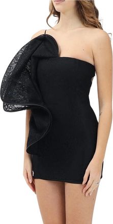 Simona Corsellini Black Polyamide One-Shoulder Lace Mini Dress