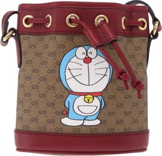 Gucci Doraemon Bucket Printed Mini Gg Coated Canvas Beige Canvas Handbag (Pre-Owned)