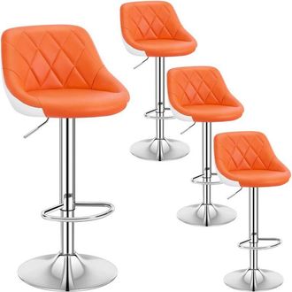 Woltu Bar Stools 4pcs in Faux Leather Modern Counter Chairs Height Adjustable for Home Bar Pub Restaurant, Orange+White
