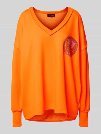 Miss Goodlife Oversized Sweatshirt aus Baumwoll-Mix mit Strasssteinbesatz in Orange, Gr&ouml;&szlig;e XS
