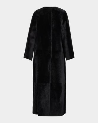 Yves Salomon Manteau Lamb Shearling Collarless Long Coat