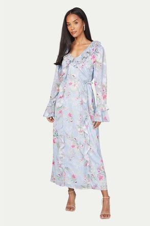 Wallis Floral Ruffle Belted Midaxi Dress in Blue at Nordstrom, Size 10