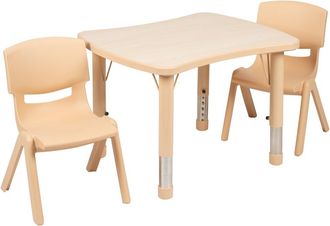 Flash Furniture 21.875W x 26.625L Natural Plastic Height Activity Table Set with 2 Chairs