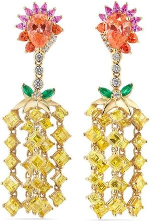 Anabela Chan 18kt yellow gold Pineapple multi-stone earrings - women - 18kt Yellow Gold Vermeil/Lab-Grown Simulated Sapphire/Lab-Grown Simulated