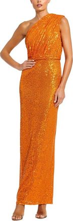 Mac Duggal Sequined Ruched One Shoulder Gown
