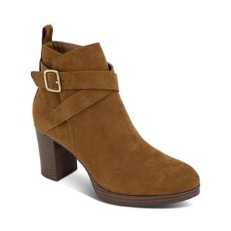 Style & Co. Boots Womens Brown Faux Suede Block Heel Ankle Bootie LION388