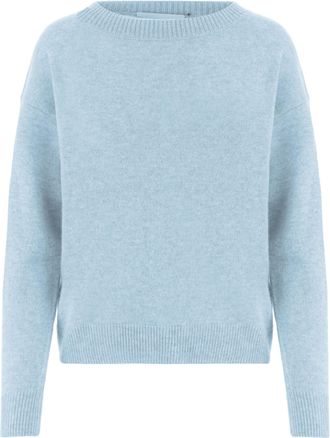 Allude Light Blue Ribbed Crewneck Cashmere Sweater