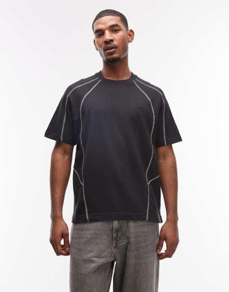 Obey T-shirt a maniche corte nera con cuciture a contrasto-Nero