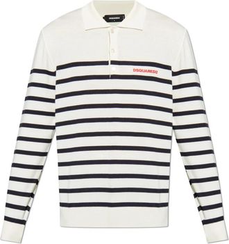 Dsquared2 Wollen poloshirt met logo - Heren - Polos - Wit - XL - Wol - Tops