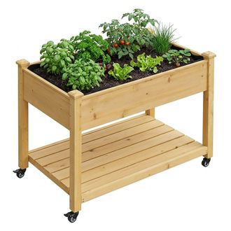 Relaxdays Relaxdays Jardinera Elevada Con Ruedas Y Estante, Hxbxt 84 X 105 X 56,5 Cm, Jard&iacute;n/balc&oacute;n/terraza, Abeto Natural