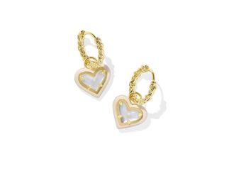 Kendra Scott Ari Heart Enamel Frame Huggie Womens Earrings Earring Gold Ivory Mother Of Pearl, Brass/Gold-Plated