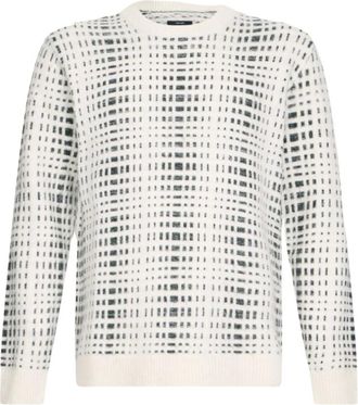 Liu Jo Truien & Vesten, Heren, Veelkleurig, XL, Wol, Ronde hals gebreide trui met ruitmotief