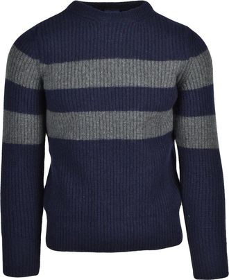 Paul & Shark Blue Striped Virgin Wool-Blend Crewneck Sweater