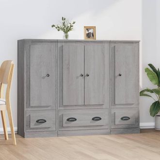 vidaXL Aparador Alto 3 Piezas Madera Contrachapada Gris Sonoma Vidaxl