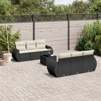 vidaXL Vidaxl - Set De Comedor De Jard&iacute;n 7 Pzas Y Cojines Rat&aacute;n Sint&eacute;tico Negro