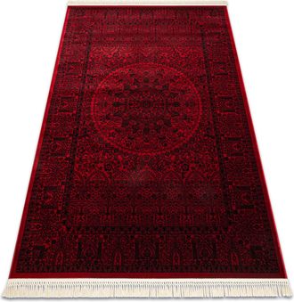 RugsX Orient 6039 Tappeto Bordeaux / Nero Cornice, Rosone Orientale, Con Frange Red 150x230 Cm