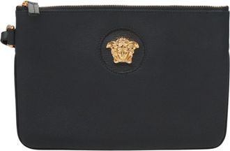 Versace Medusa Black Leather Clutch Bag (Pre-Owned)