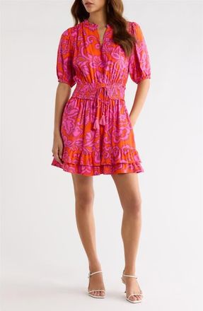 Sugarlips Marinda Floral Jurie Smocked Minidress in Orange-Fuchsia at Nordstrom, Size X-Small