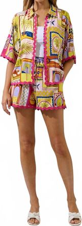 Sugarlips Island Sunset Postcard Button Shirt In Multi