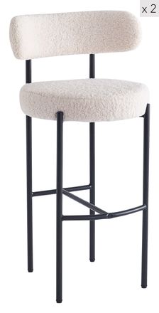 Nordlys Set of 2 Scandinavian Metal Fabric Bar Stools in White