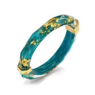 Gold & Honey Womens Thin Faceted Lucite Bangles In Teal Gold Leaf