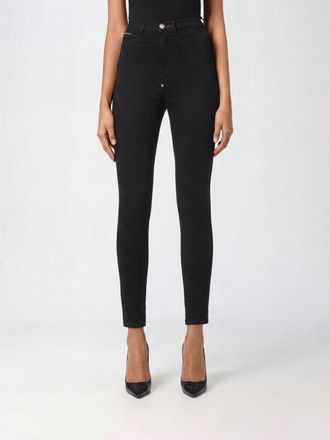Philipp Plein Jeans skinny cropped in denim stretch a vita alta con logo
