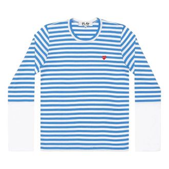 Comme Des Gar&ccedil;ons L/S Bi-Colour Stripe White Sleeve T-Shirt Blue White AZ-T320-051-1