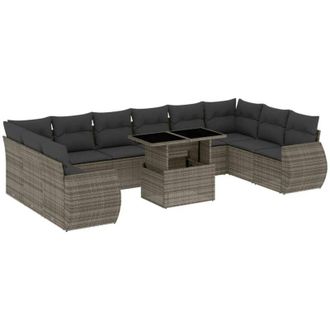 vidaXL Vidaxl - Set Divani da Giardino 11 pz con Cuscini in Polyrattan Grigio